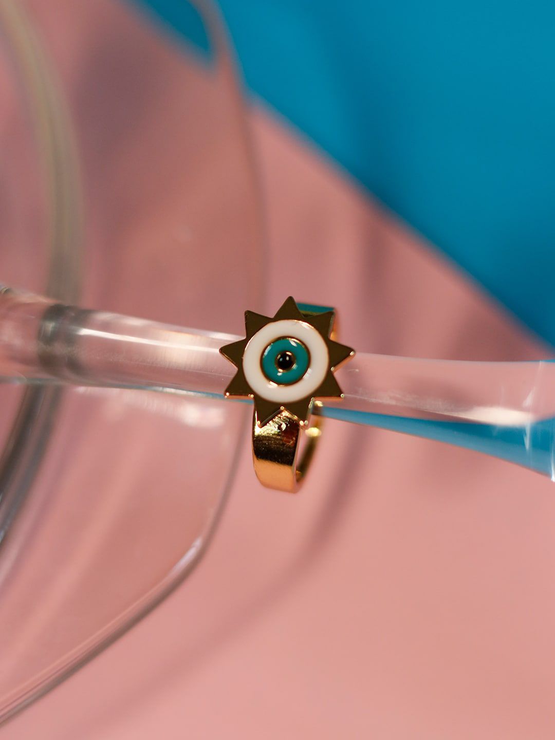 Ishhaara Brass-Plated Gold-Toned & White Evil Eye Charm Finger Ring Price in India