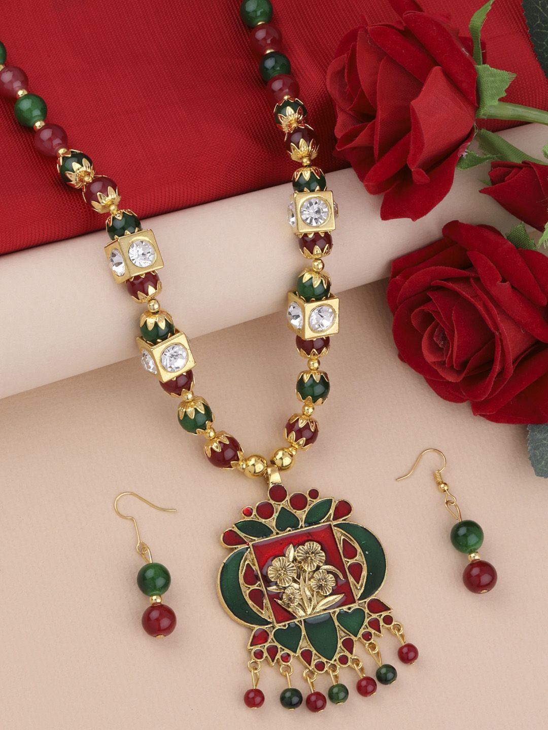 Silver Shine Multicoloured Gold-Plated Necklace Price in India