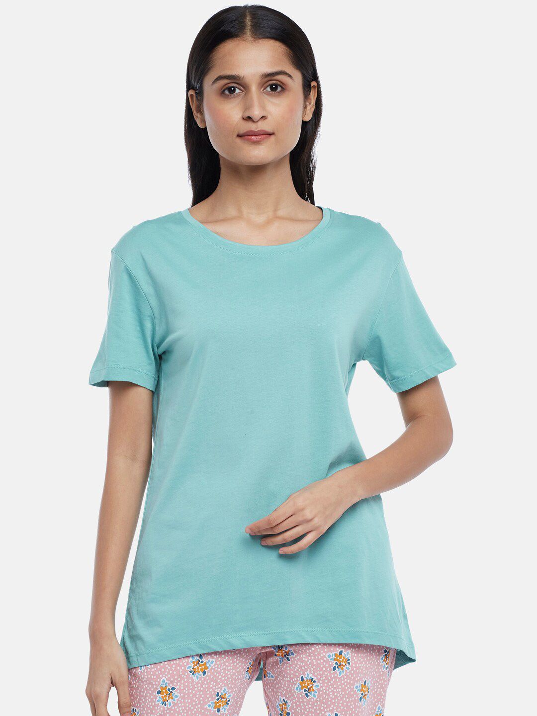Dreamz by Pantaloons Women Turquoise Blue Solid Lounge tshirt Price in India