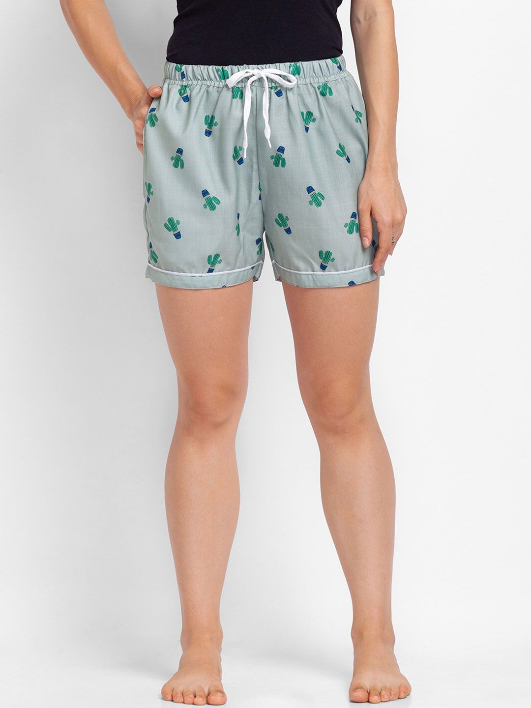 FashionRack Women Olive Green Printed Lounge Shorts Price in India