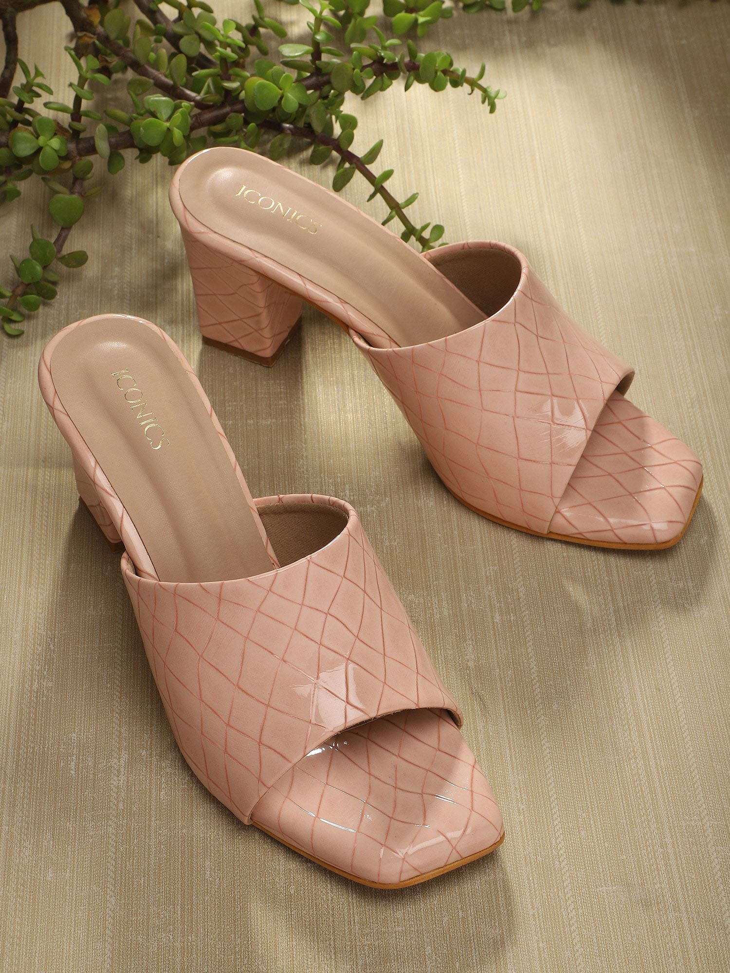 ICONICS Women Pink Textured Block Heels Price in India