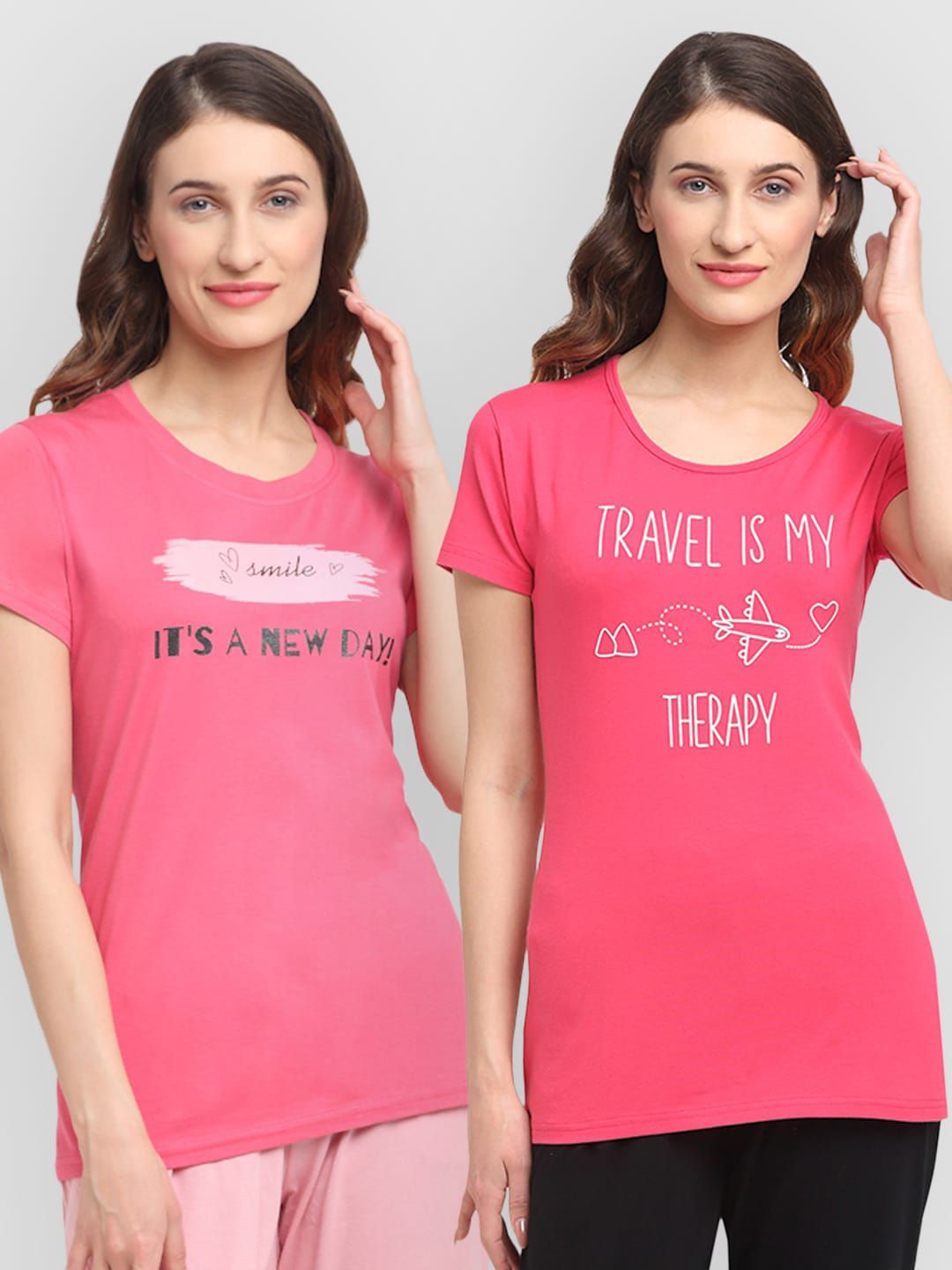 Kanvin Women Pink Graphic Printed Lounge Tshirts Price in India