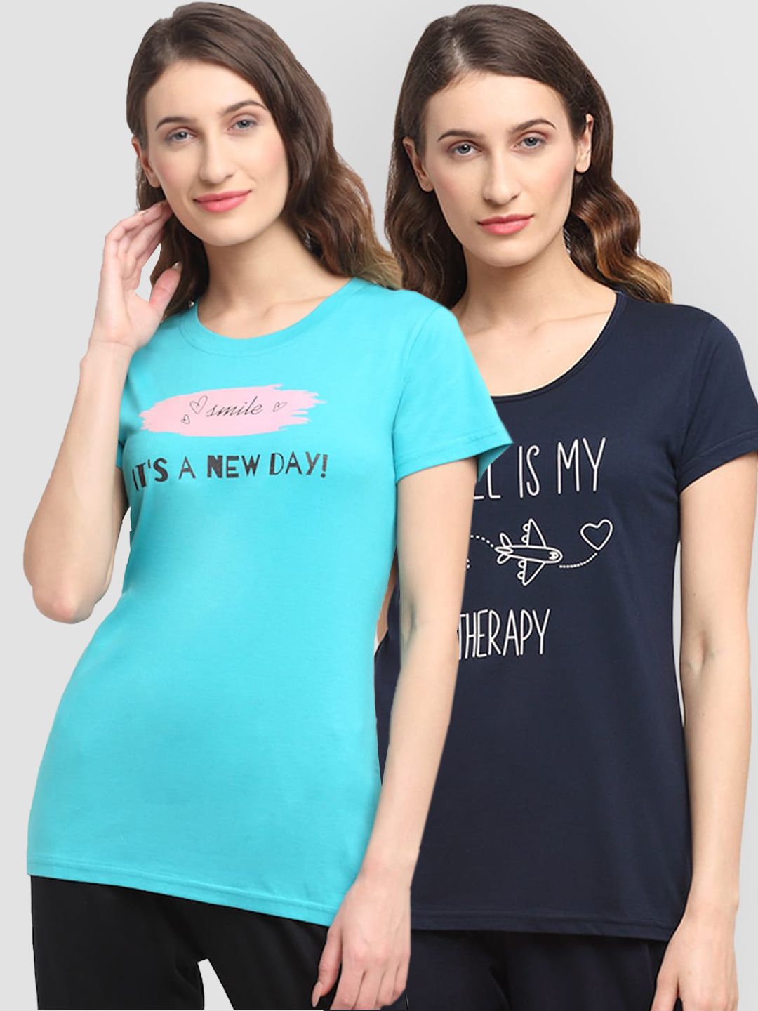 Kanvin Women Pack Of 2 Solid Lounge Tshirts Price in India