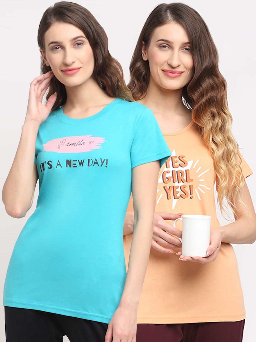 Kanvin Women Pack of 2 Solid Lounge Tshirts Price in India