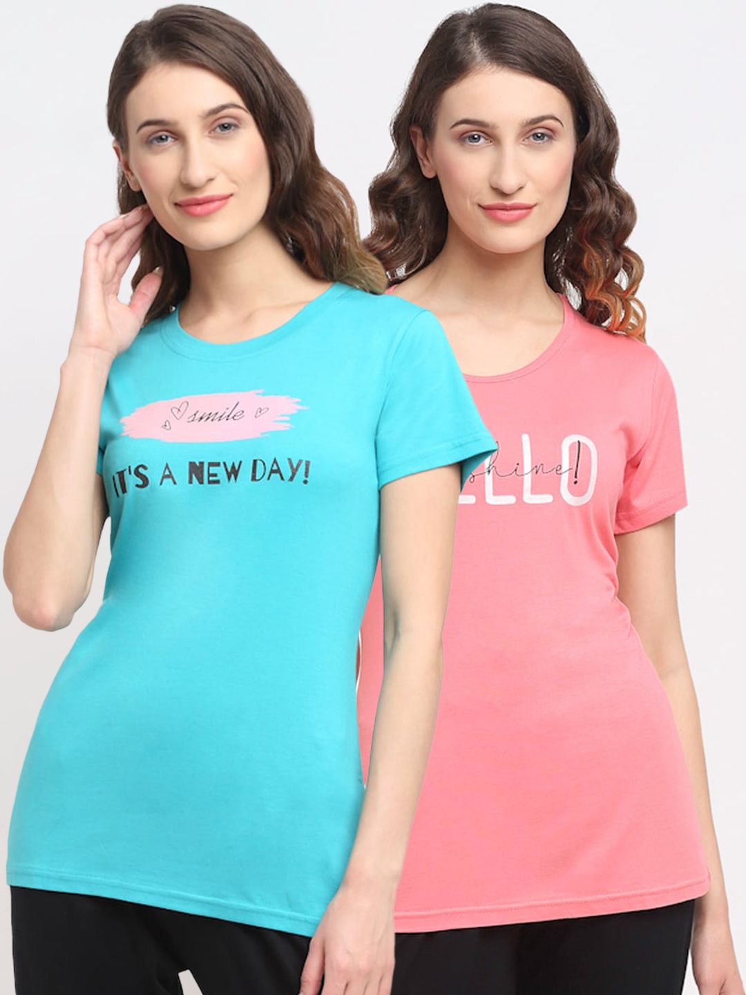 Kanvin Women Pack Of 2 Printed Lounge Tshirts Price in India