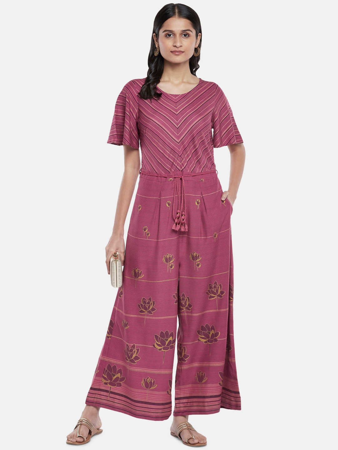 AKKRITI BY PANTALOONS Purple Printed Jumpsuit Price in India