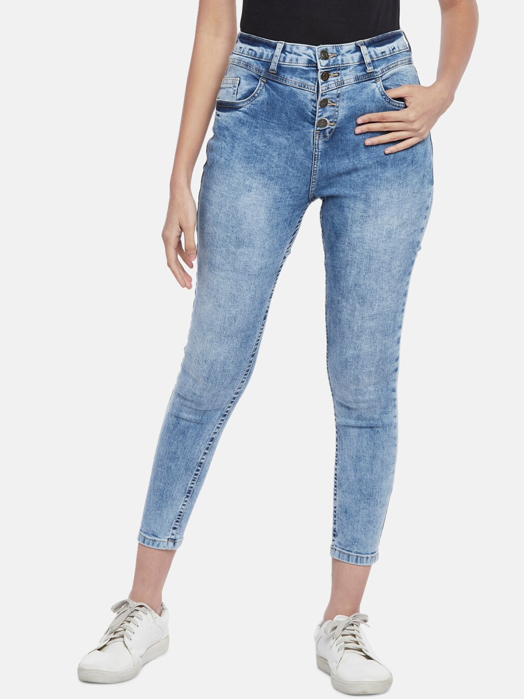 People Women Blue High-Rise Heavy Fade Cotton Cropped Jeans Price in India