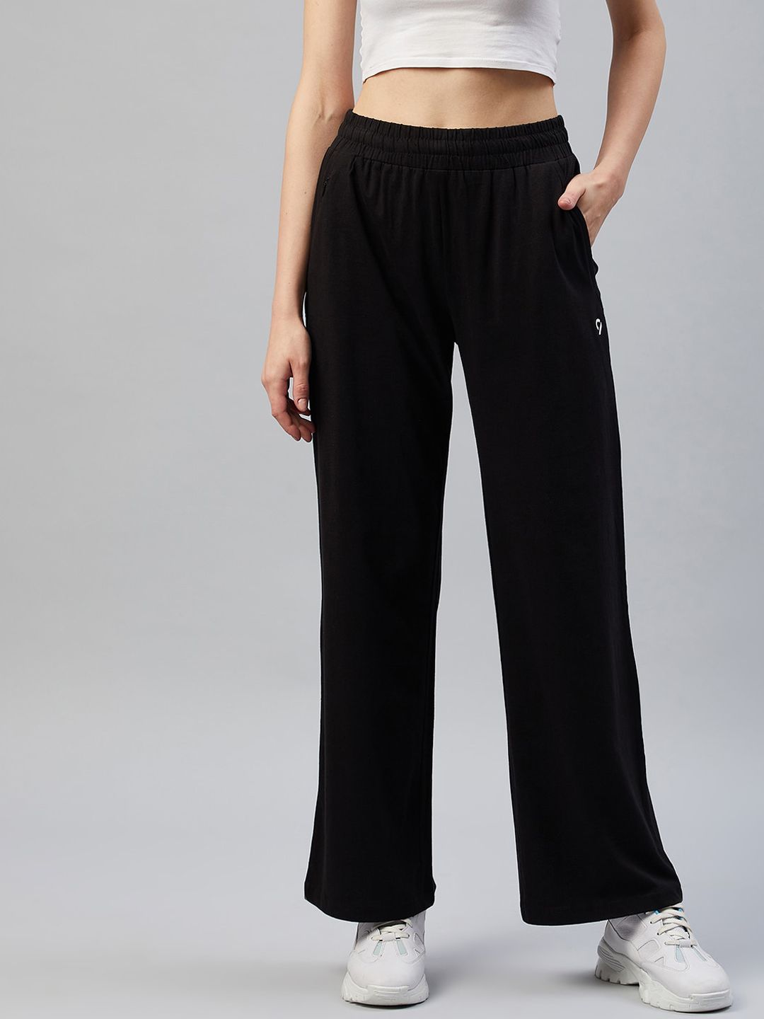 C9 AIRWEAR Women Black Solid Relaxed Fit Track Pants Price in India