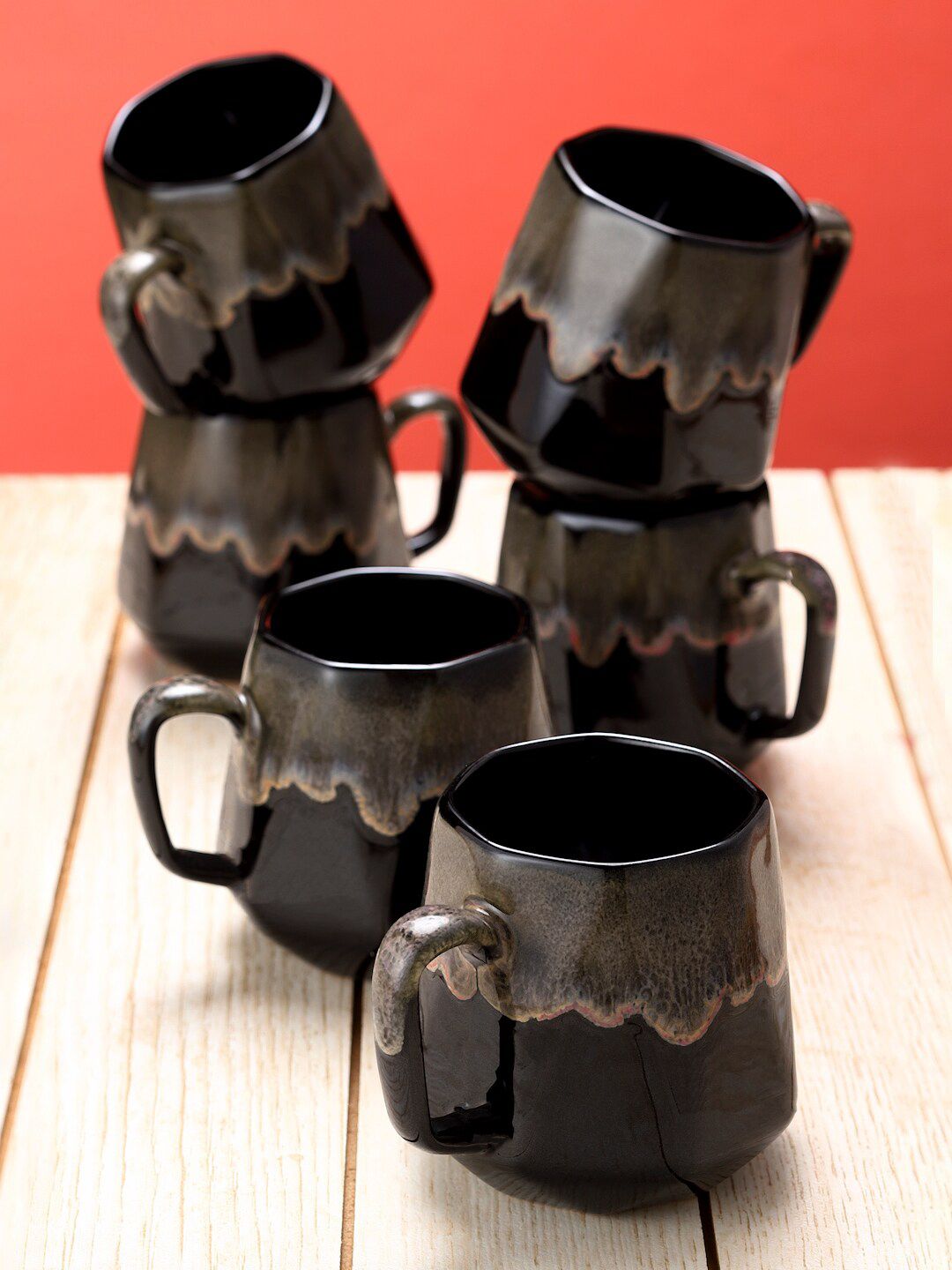 Arrabi Brown Set of 6 Handcrafted Solid Ceramic Glossy Cups Price in India