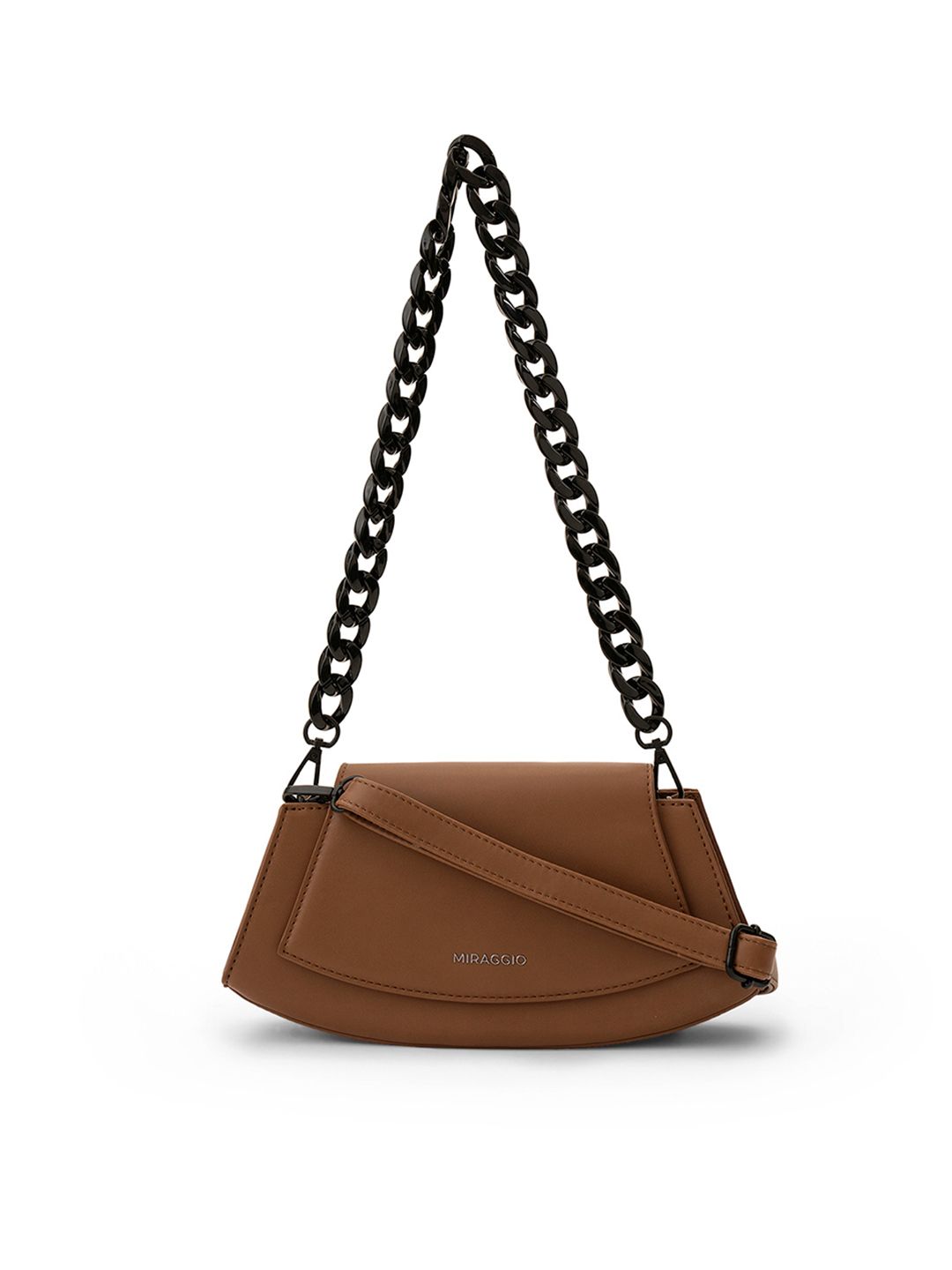 MIRAGGIO Brown Solid Structured Shoulder Bag with Sling Strap Price in India