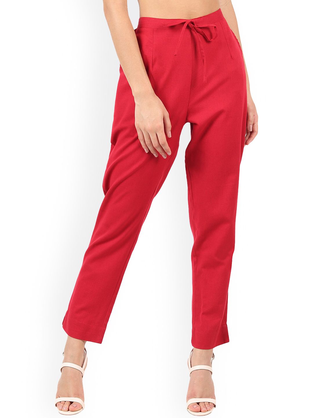 MUFFLY Women Maroon Cotton Flex Trousers Price in India