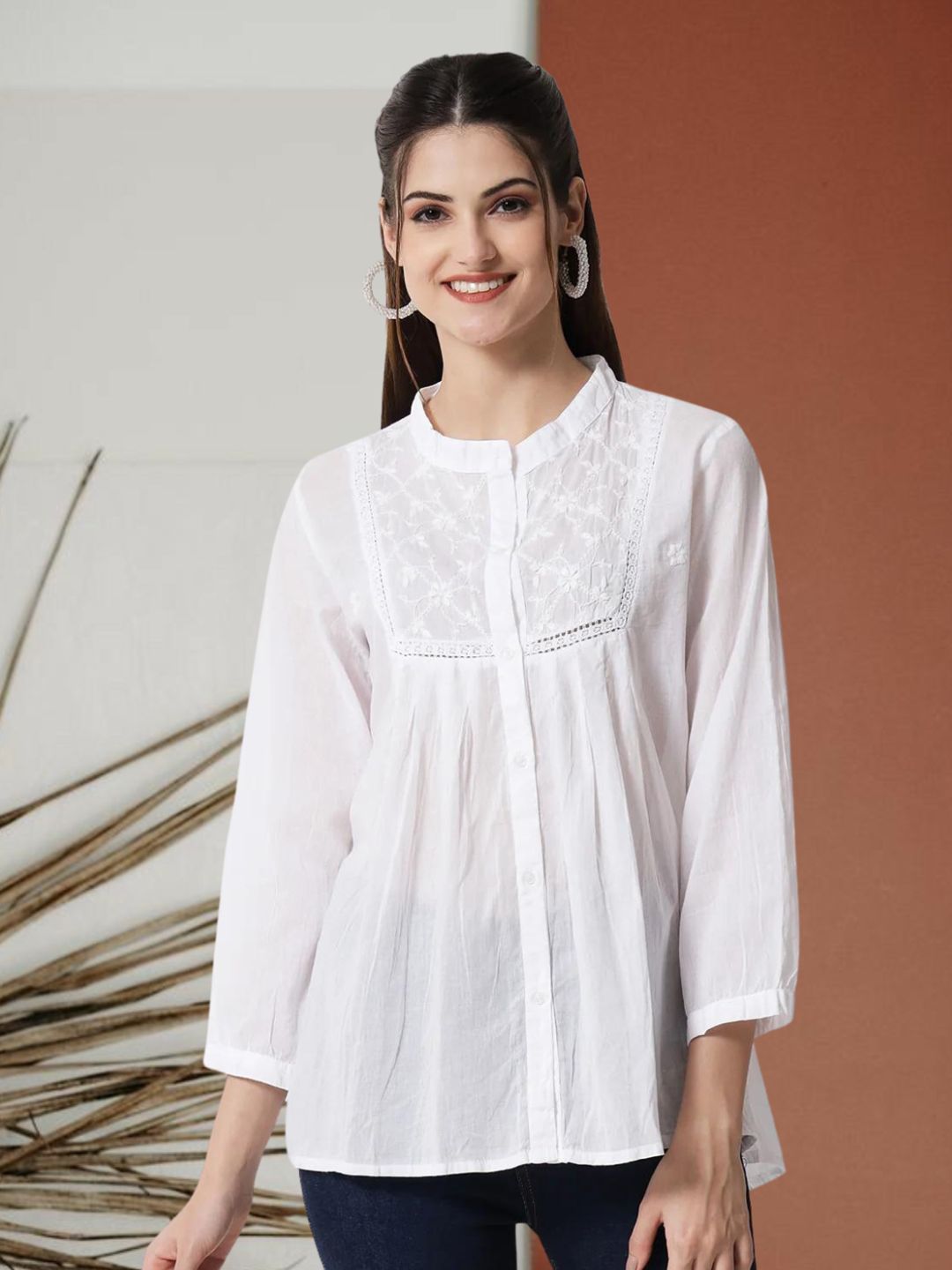 Buy PARAMOUNT CHIKAN Women White Hand Embroidered Chikankari Top