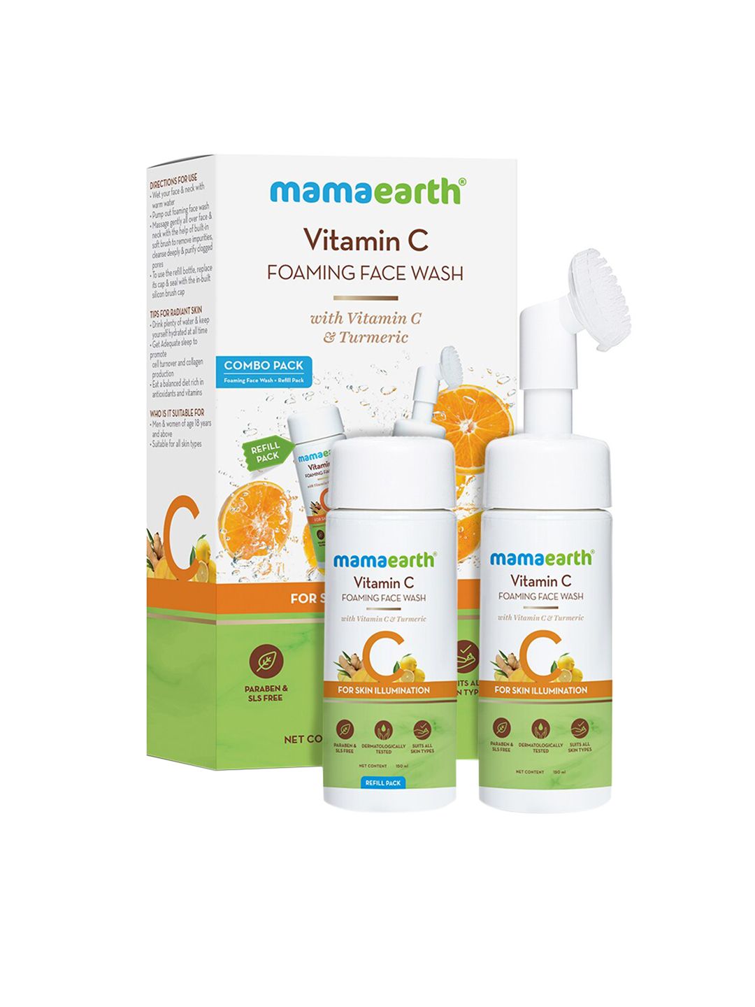 Mamaearth Vitamin C Foaming Face Wash with Refill Pack - 150ml each