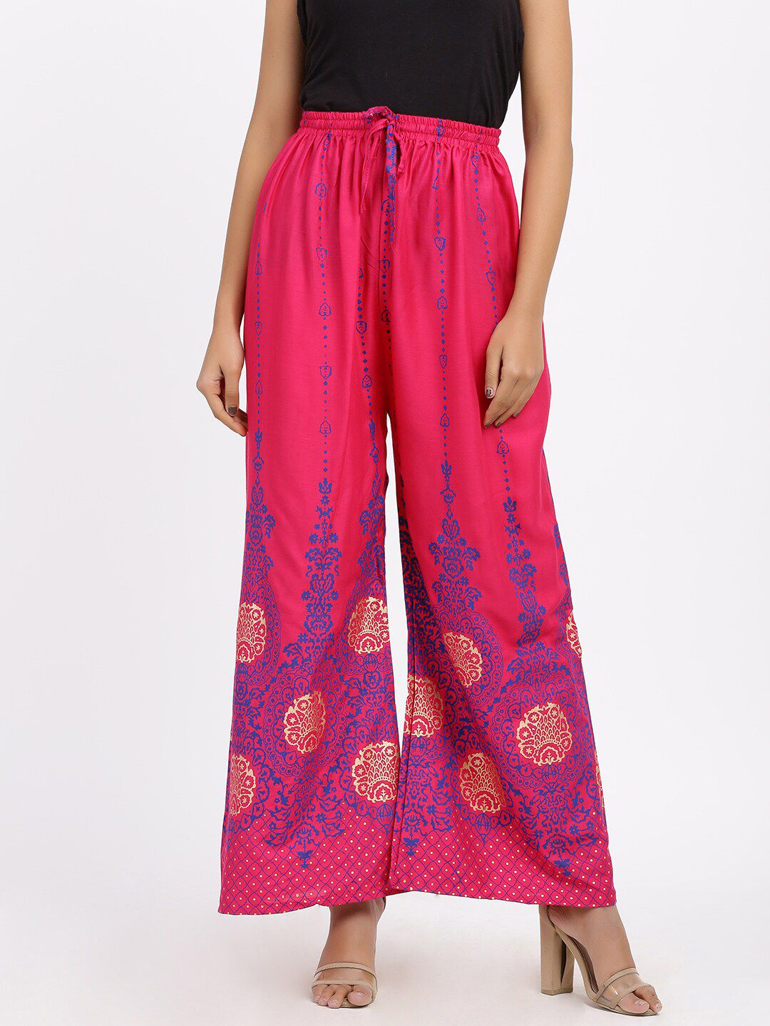 SOUNDARYA Women Magenta & Blue Ethnic Motifs Printed Cotton Palazzos Price in India