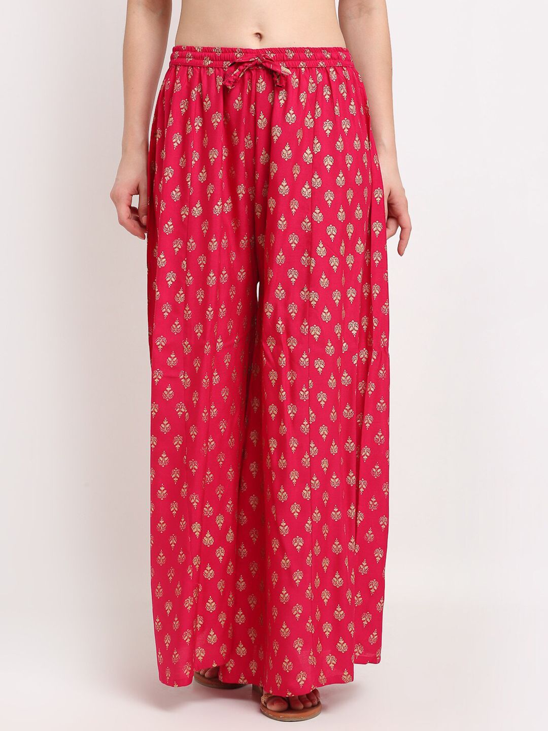 Jinfo Women Fuchsia & Golden Ethnic Motifs Printed Palazzos Price in India