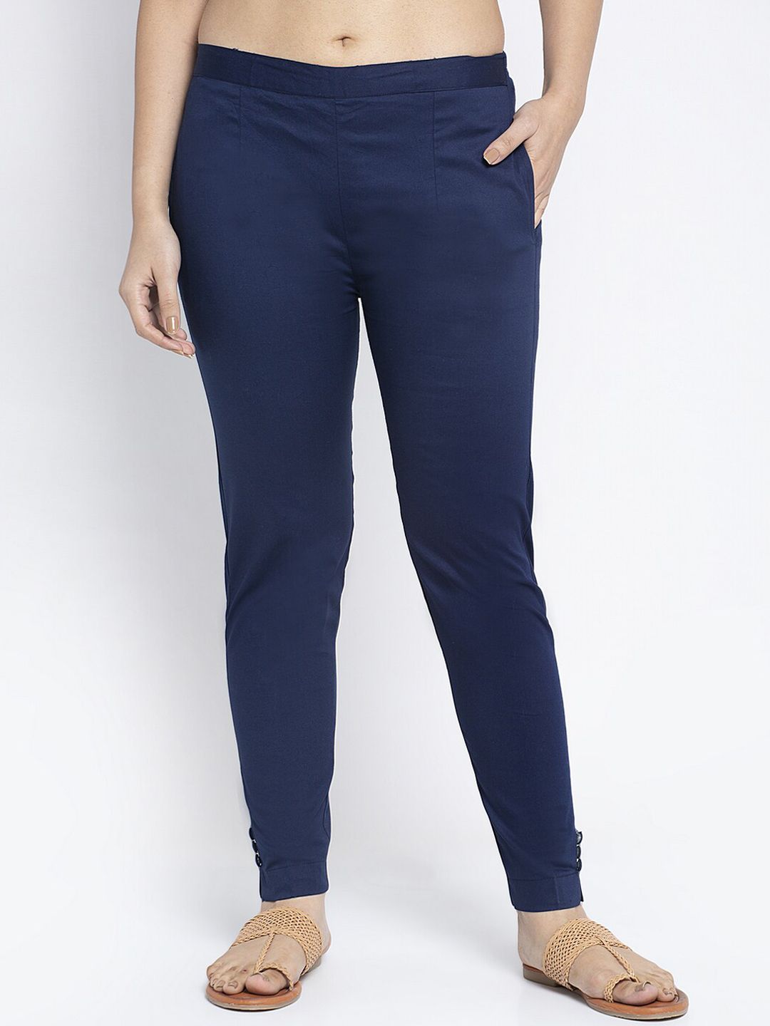 GRACIT Women Navy Blue Smart Skinny Fit RegularTrousers Price in India