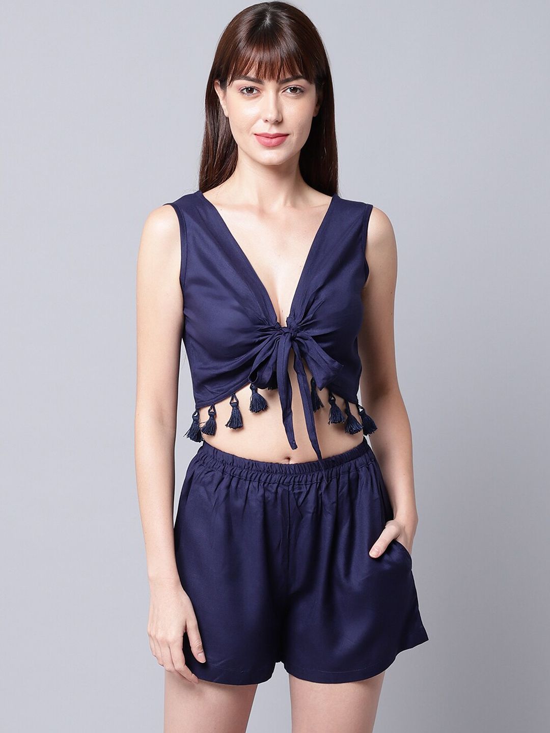 EROTISSCH Women Navy Blue Solid Beachwear Set Price in India