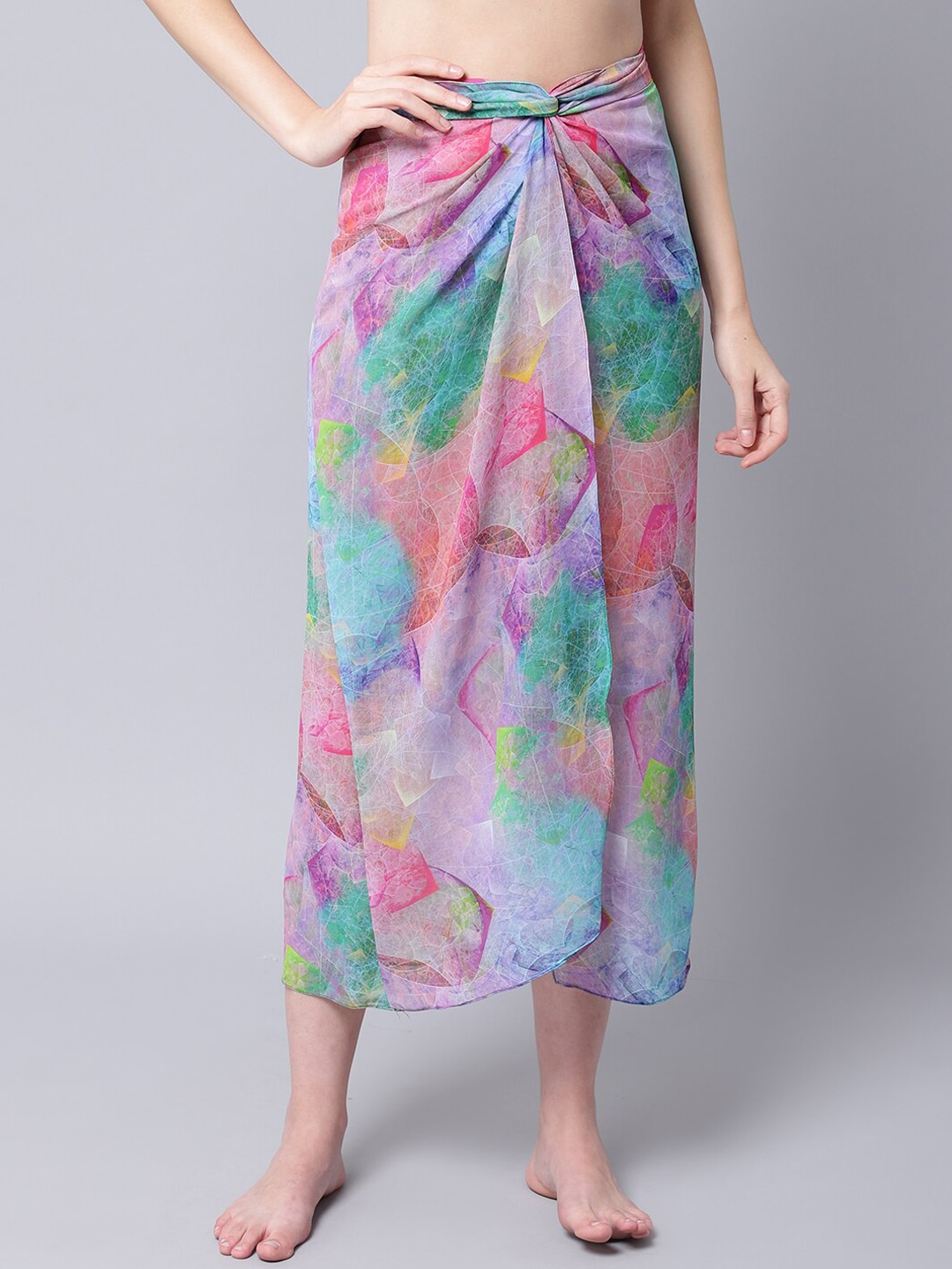EROTISSCH Women Green & Purple Wrap Around Beachwear Skirt Price in India
