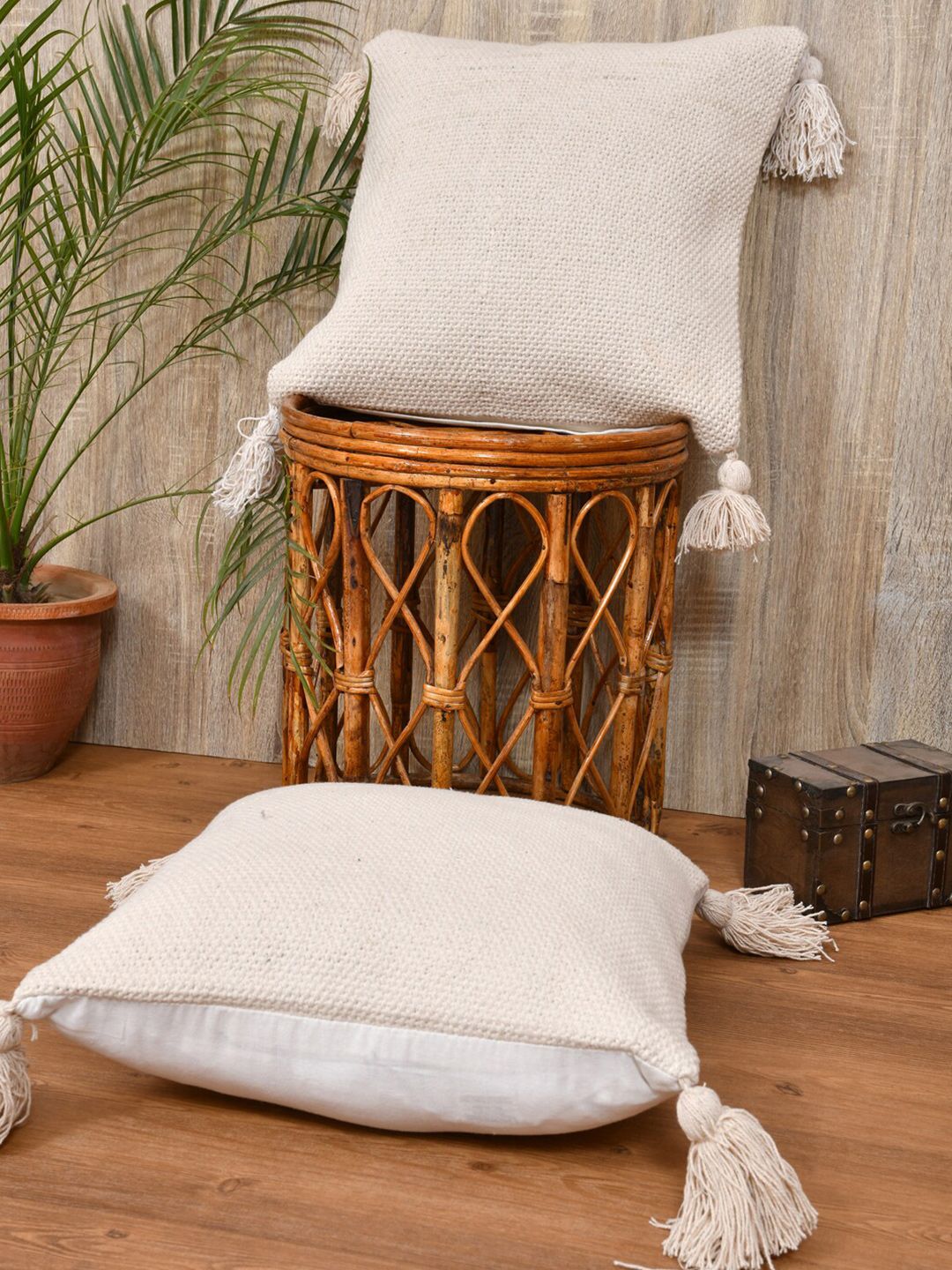Gulaab Jaipur White & Beige Set of 2 Square Cushion Covers Price in India