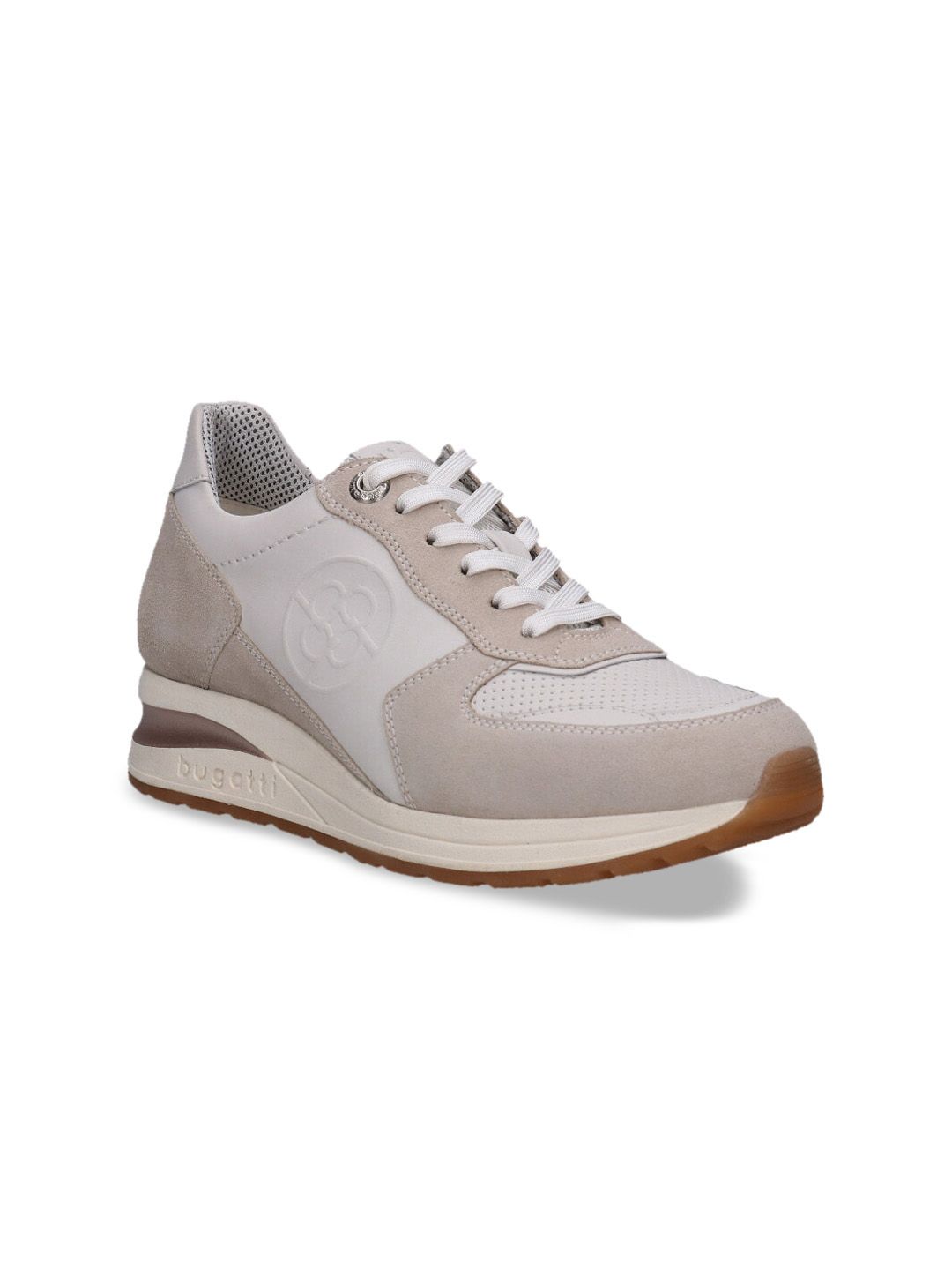 Bugatti Women Off White Textured Suede Sneakers Price in India