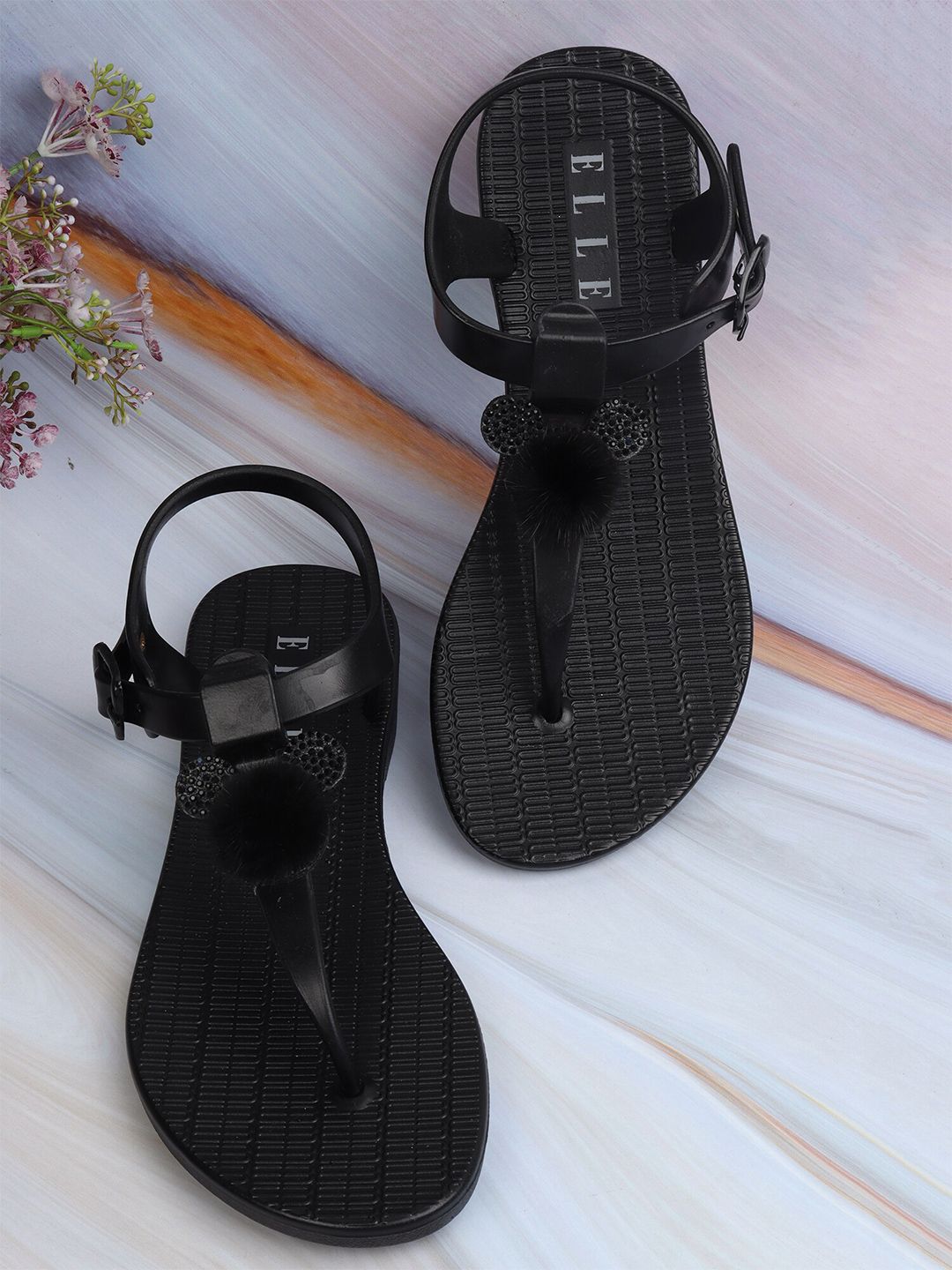 ELLE Women Black Thong Flip-Flops Price in India