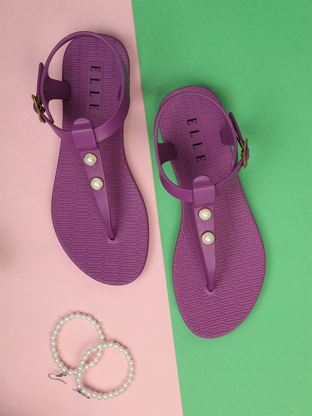 ELLE Women Purple Embellished Thong Flip-Flops Price in India