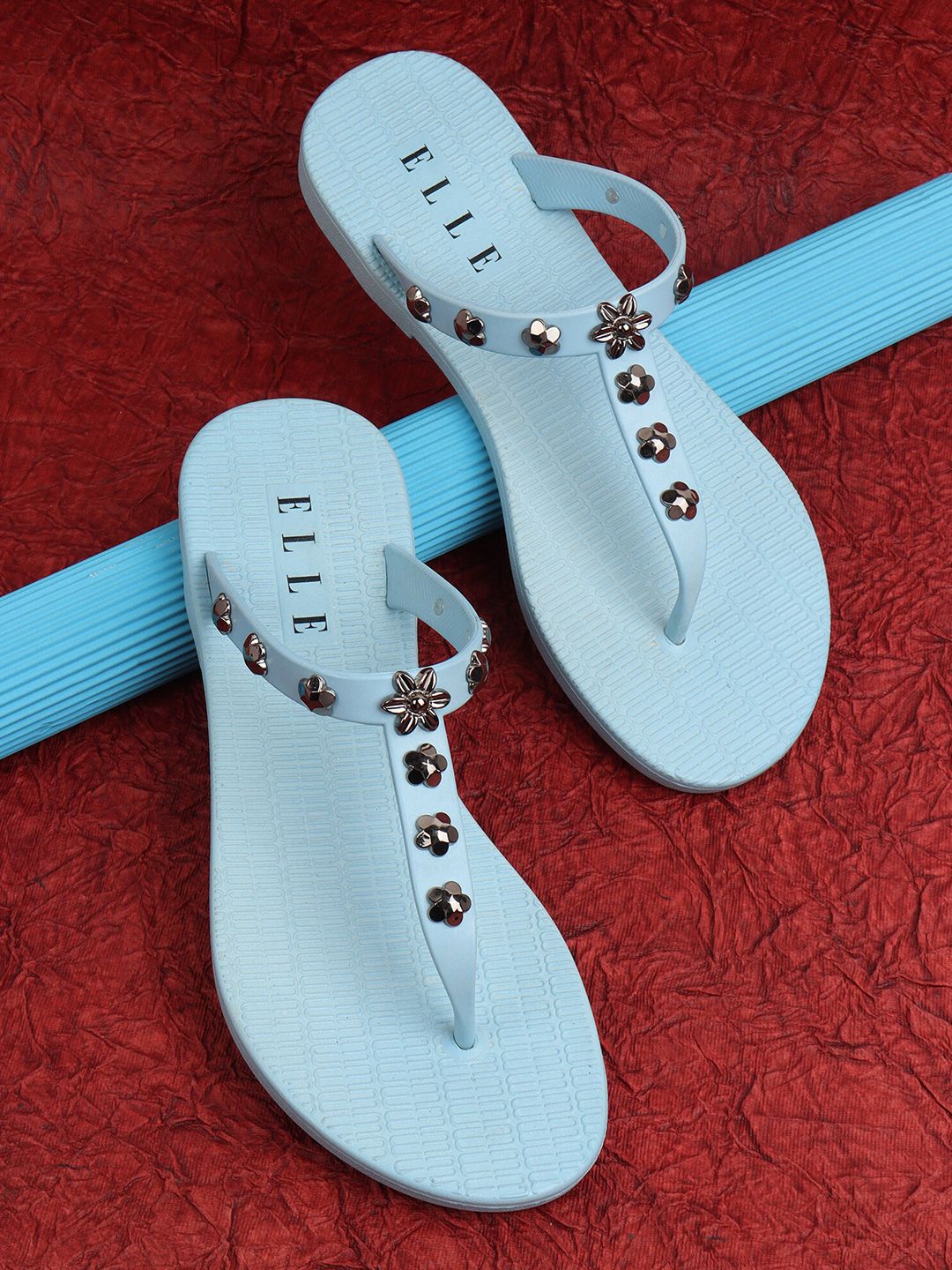 ELLE Women Blue Embellished Thong Flip-Flops Price in India