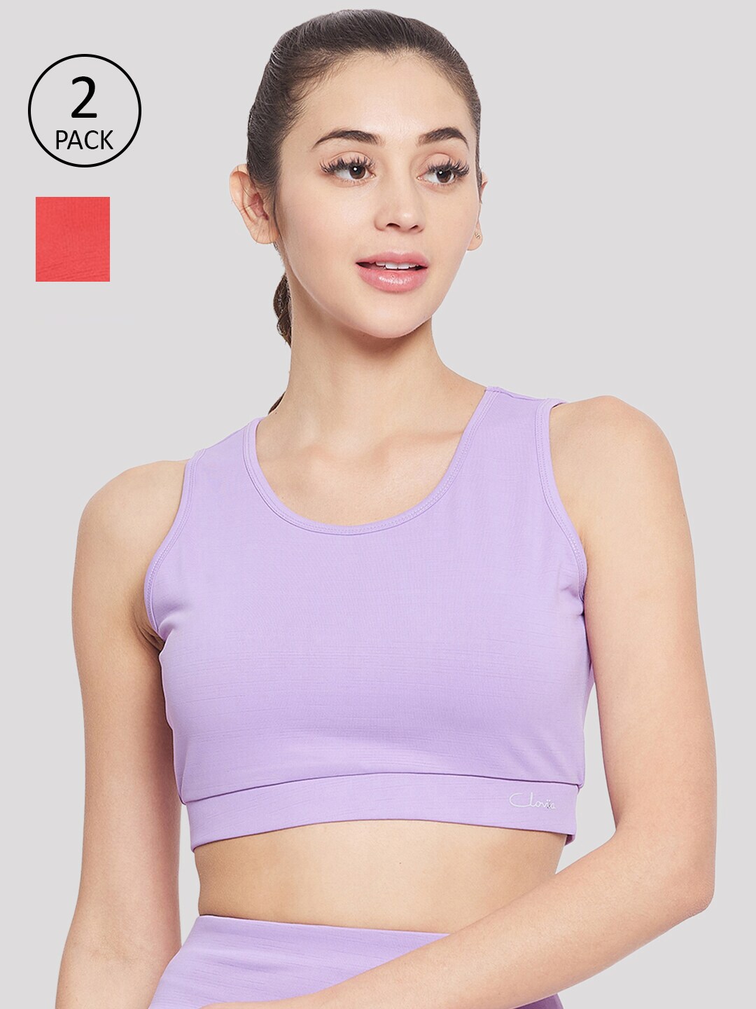 Clovia Lavender & Coral Set Of 2 Lightly Padded Workout Bra Price in India