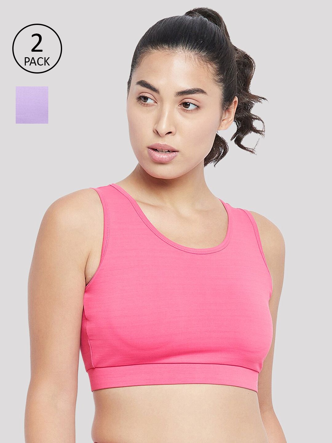 Clovia Lavender & Pink Pack Of 2 Lightly Padded Sports Bra Price in India