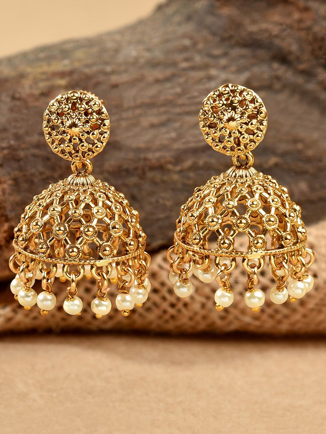 Fida Gold-Toned Dome Shaped Jhumkas Earrings Price in India