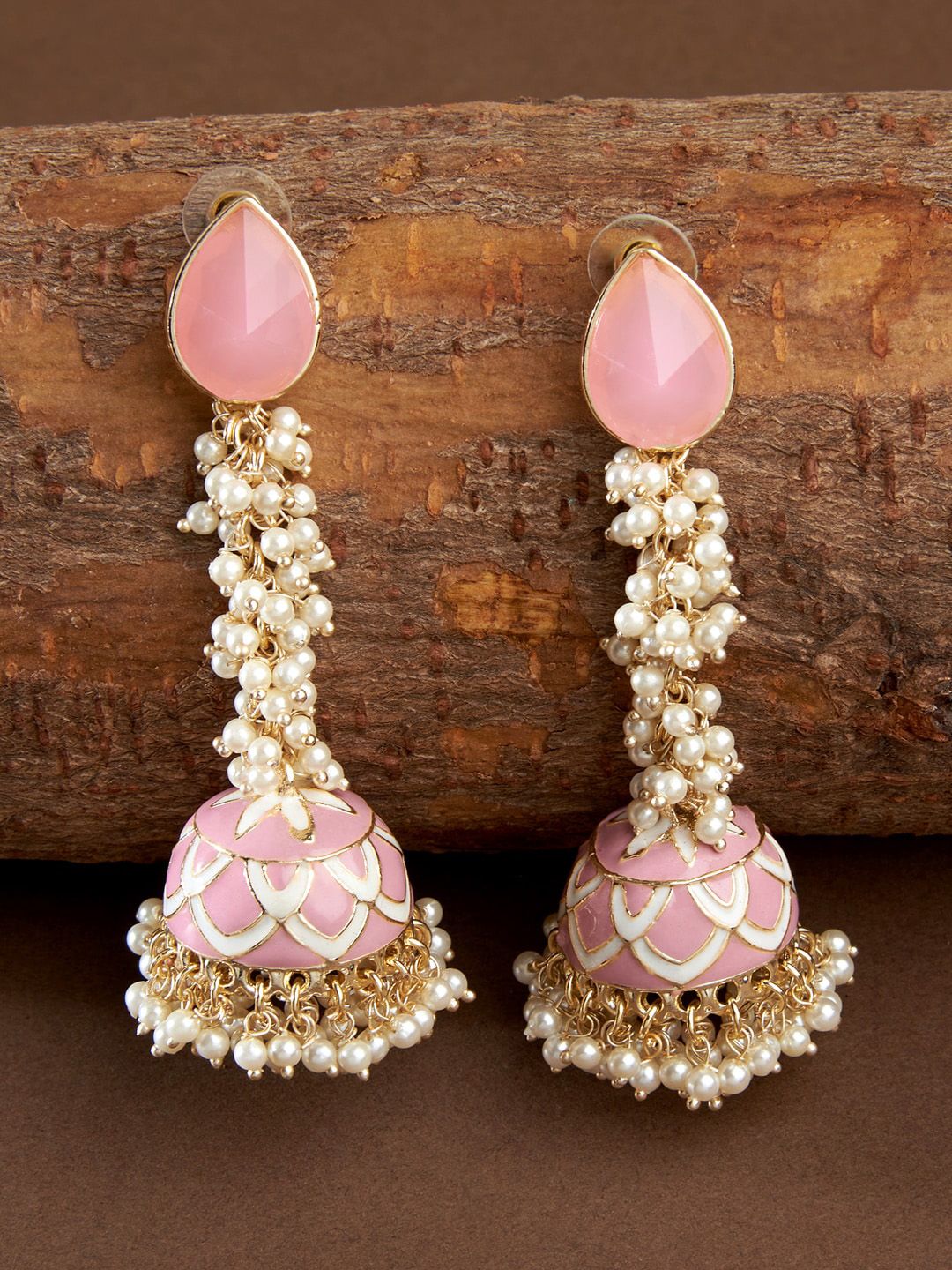 Fida Pink Feather Shaped Jhumkas Earrings Price in India