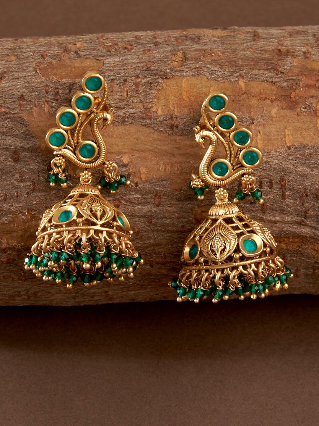 Fida Green Peacock Shaped Jhumkas Earrings Price in India