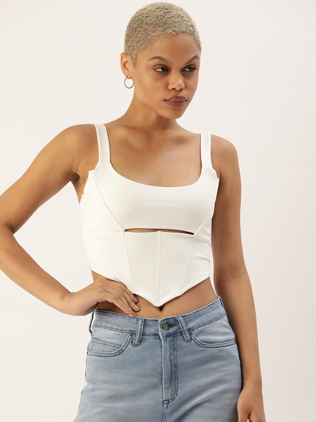 FOREVER 21 White Cut-Out Crop Top