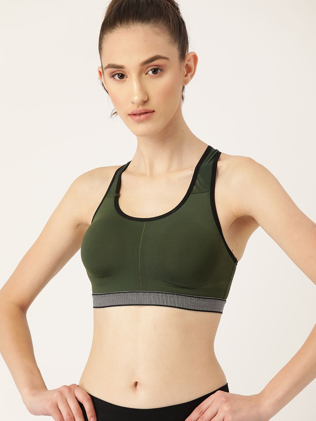 DressBerry Olive Green Solid Workout Bra - Lightly Padded Price in India