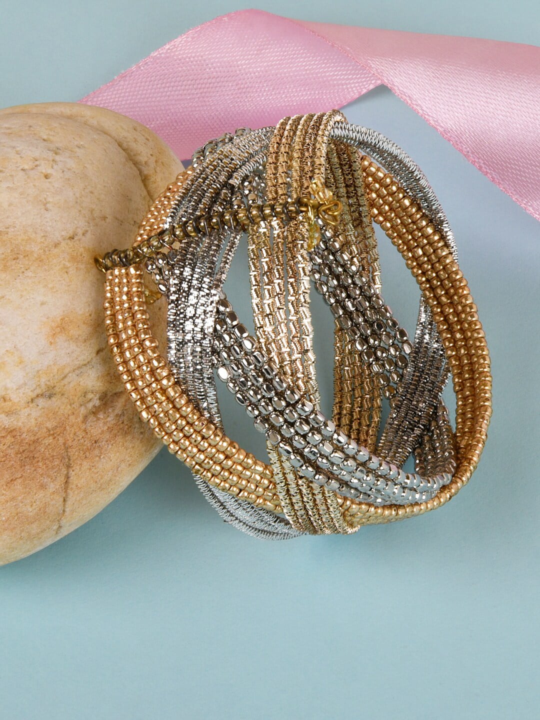 ToniQ Women Silver-Toned & Gold-Plated Cuff Bracelet Price in India