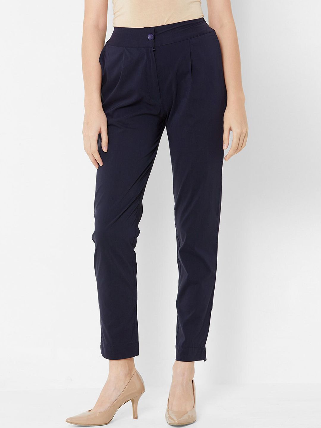 ZOLA Women Navy Blue Pleated Trousers Price in India