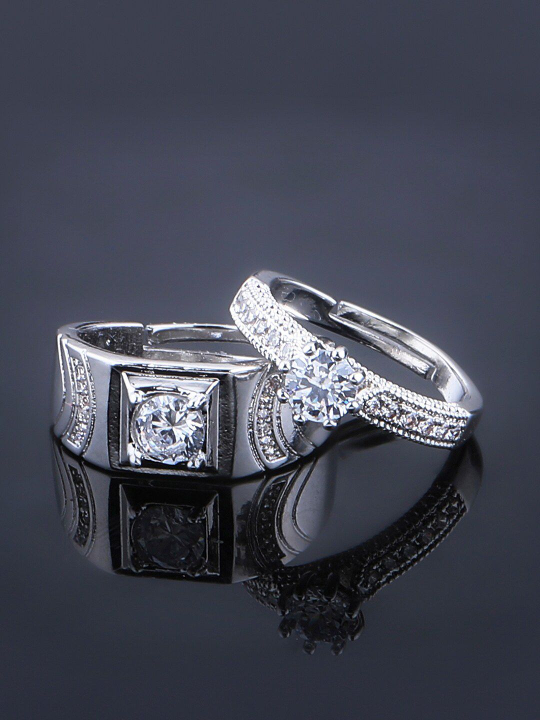 Silver Shine Silver-Plated White Stone-Studded Couple Finger Ring Price in India