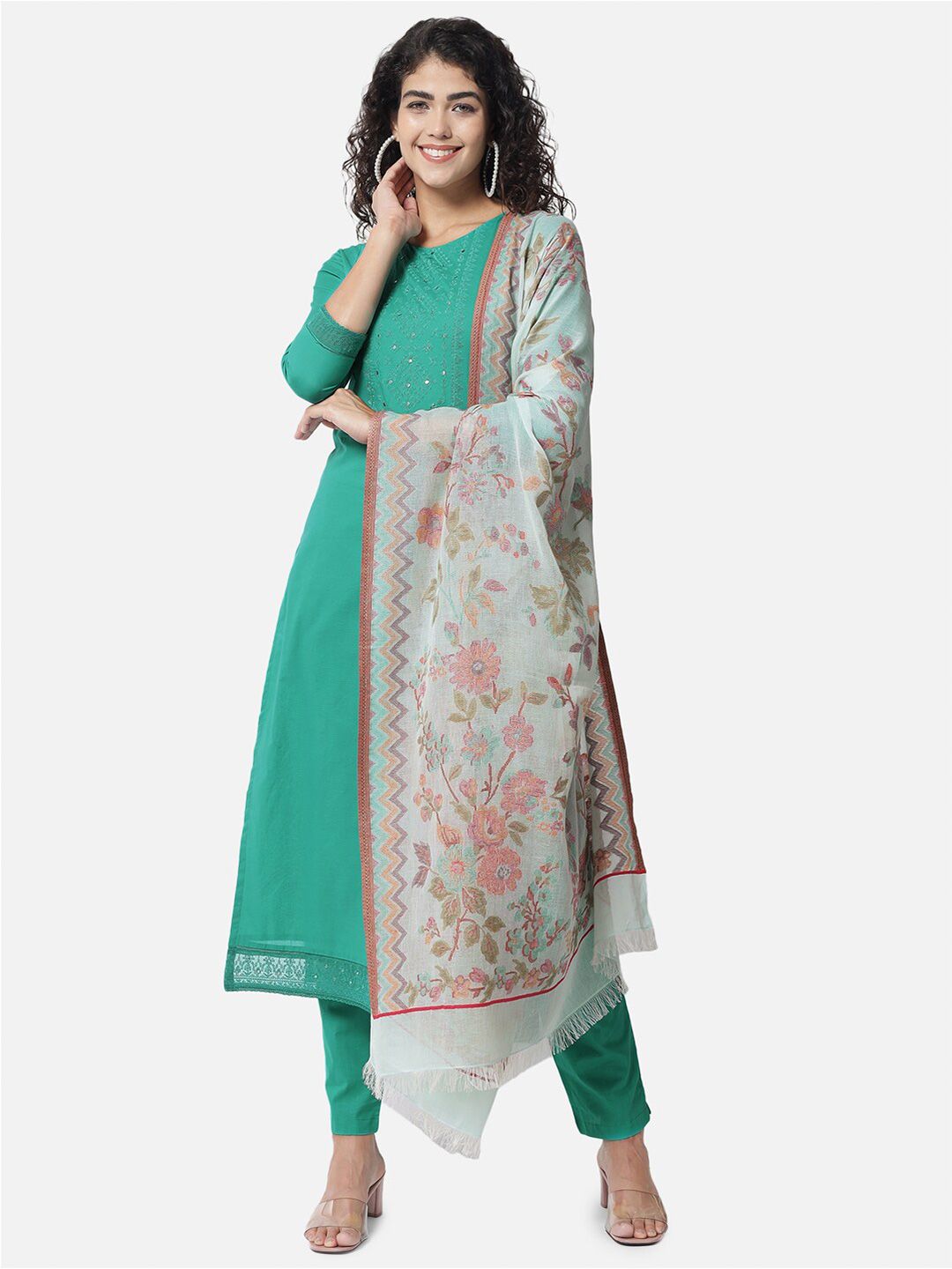 Jansi Green Embroidered Unstitched Dress Material Price in India