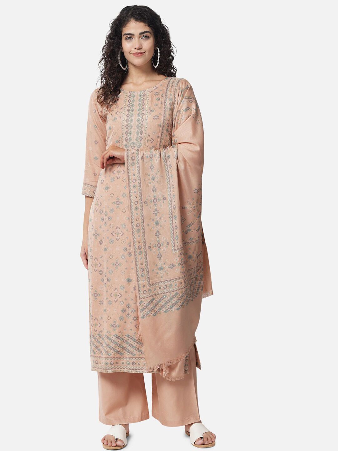 Jansi Pink & Silver-Toned Printed Unstitched Dress Material Price in India