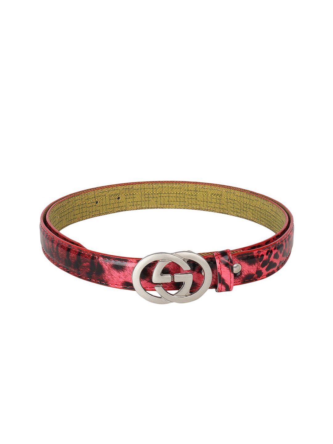 Swiss Design Women Red & Black Animal Printed PU Belt Price in India