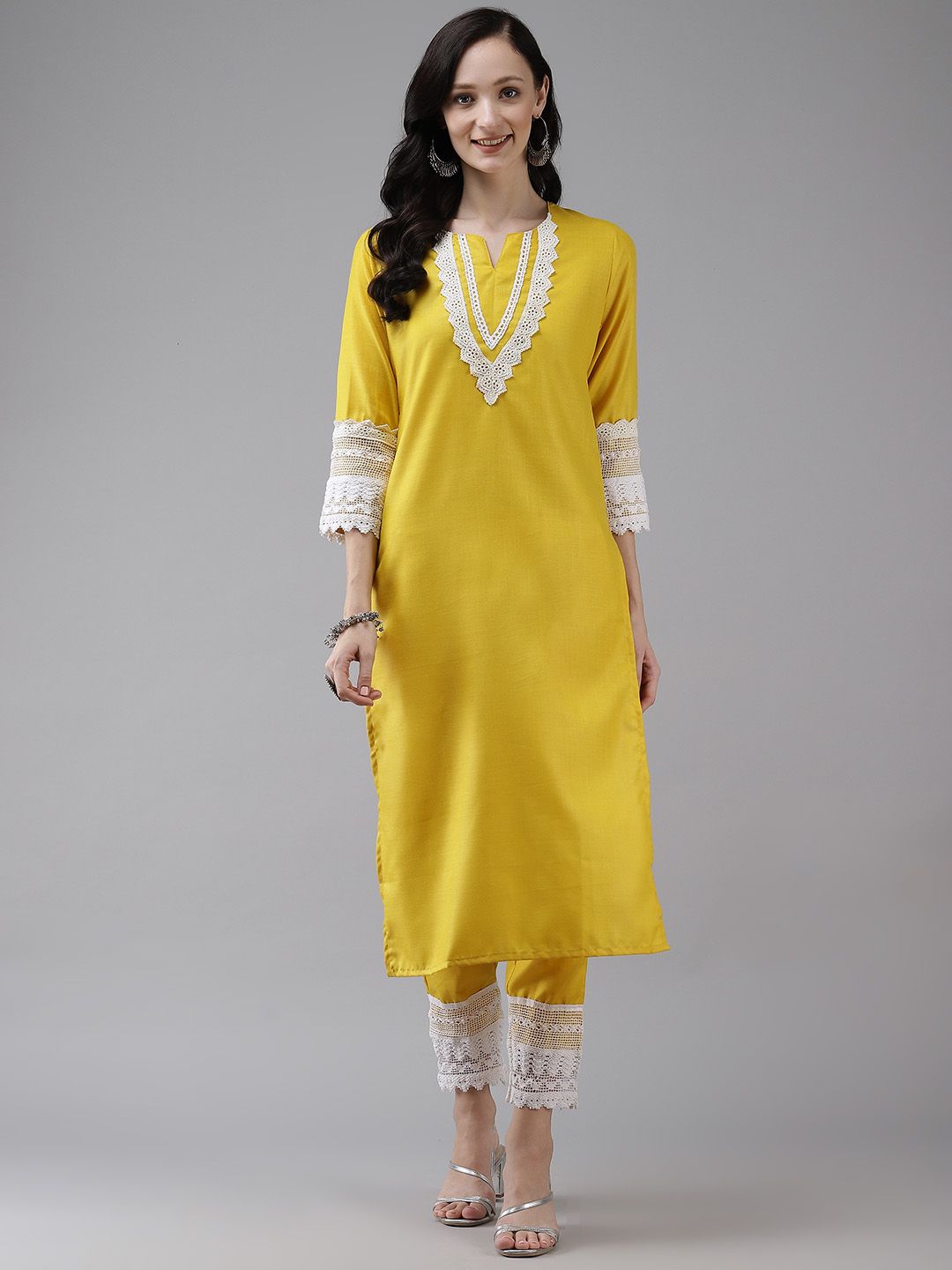 Bhama Couture Mustard Yellow Kurta with Palazzos Price in India