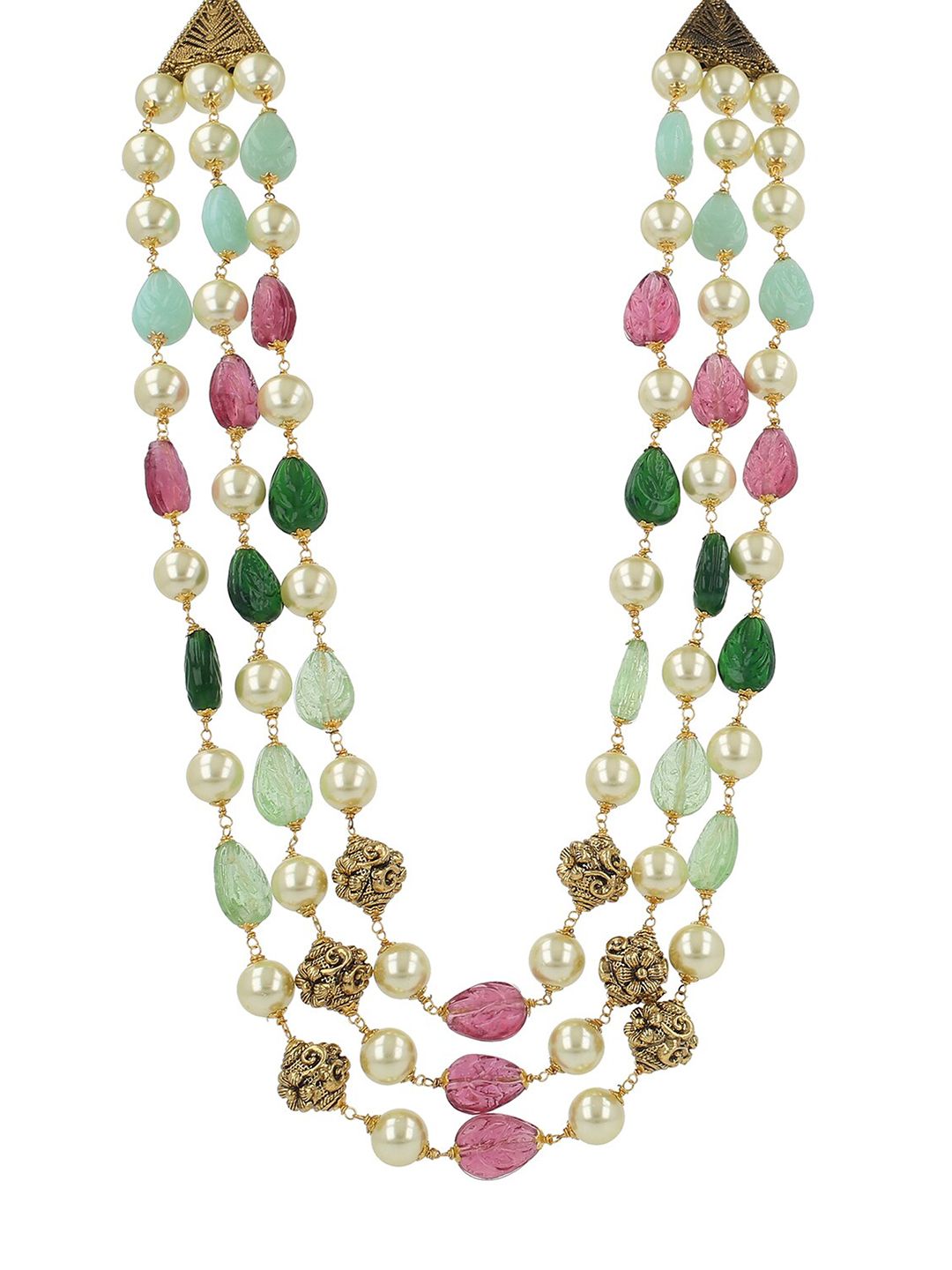Ishhaara White & Green Brass Brass-Plated Handcrafted Necklace Price in India