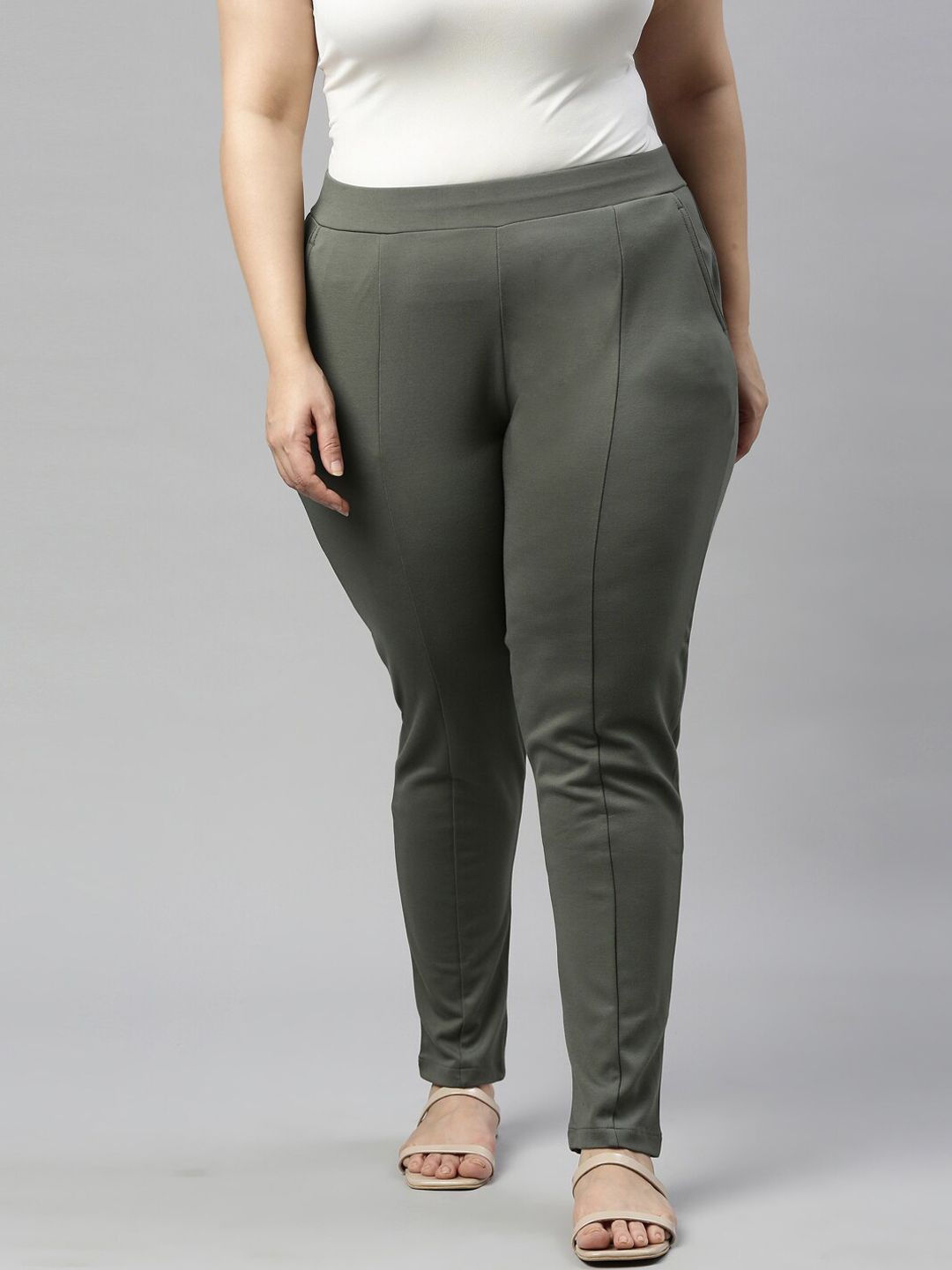 Go Colors Women Olive Green Slim Fit Chinos Trousers Price in India