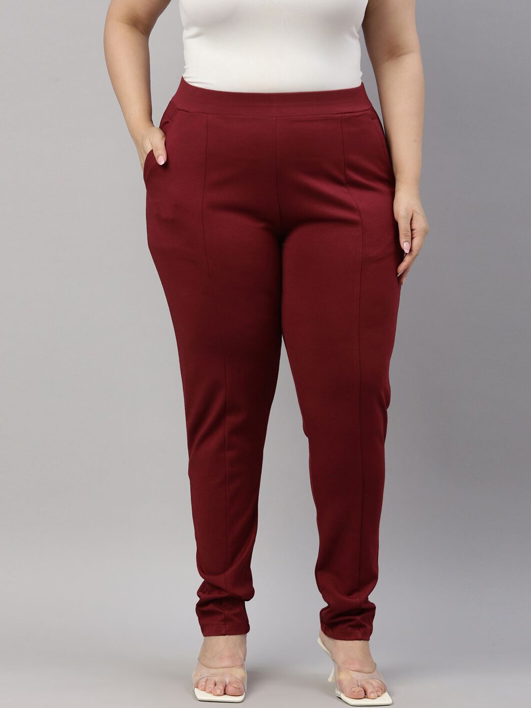 Go Colors Women Maroon Slim Fit Trousers Price in India