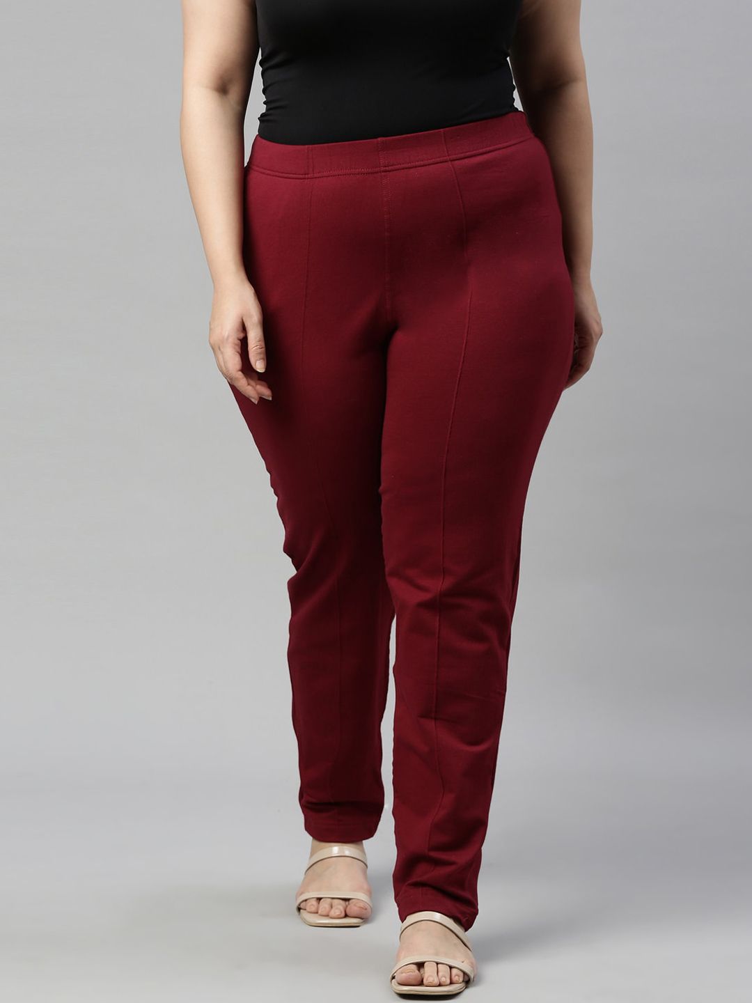 Go Colors Women Maroon Straight Fit Trousers Price in India