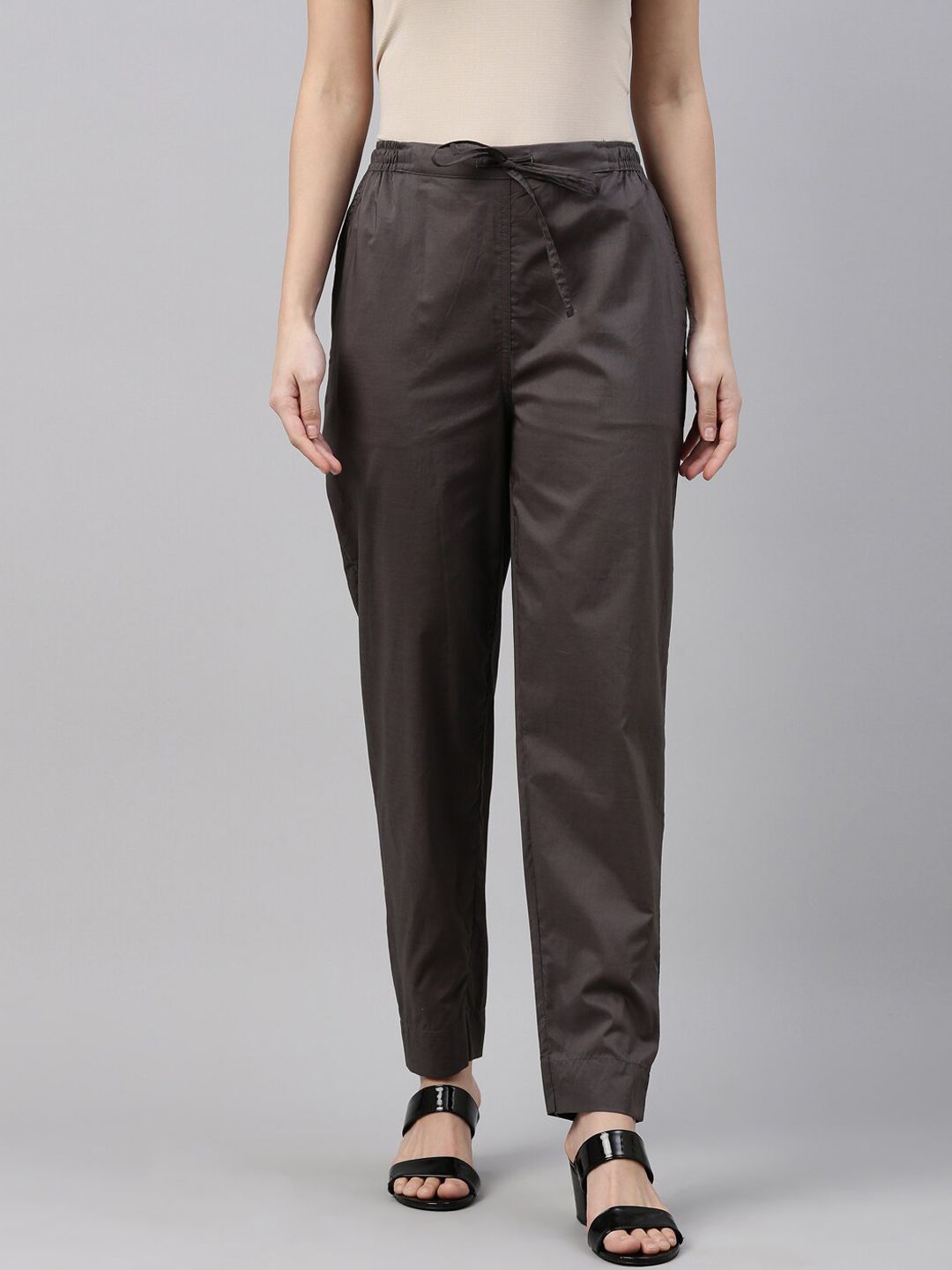 Go Colors Women Grey Tapered Fit Trousers Price in India