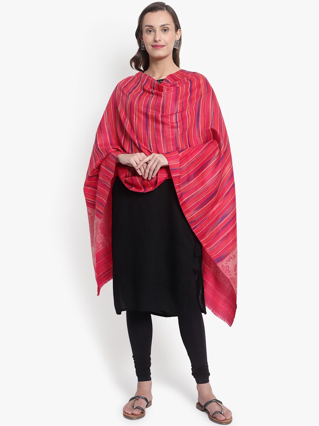 Mizash Women Pink & Purple Woven-Design Woolen Shawl Price in India