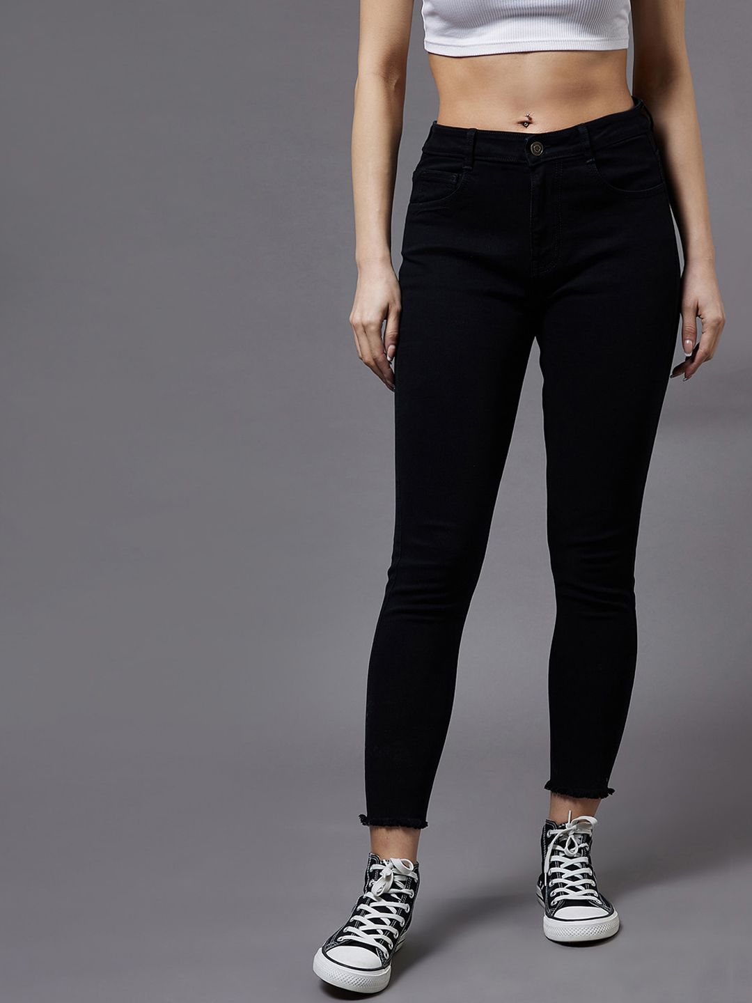 Miss Chase Women Black Skinny Fit Mid-Rise Stretchable Jeans Price in India