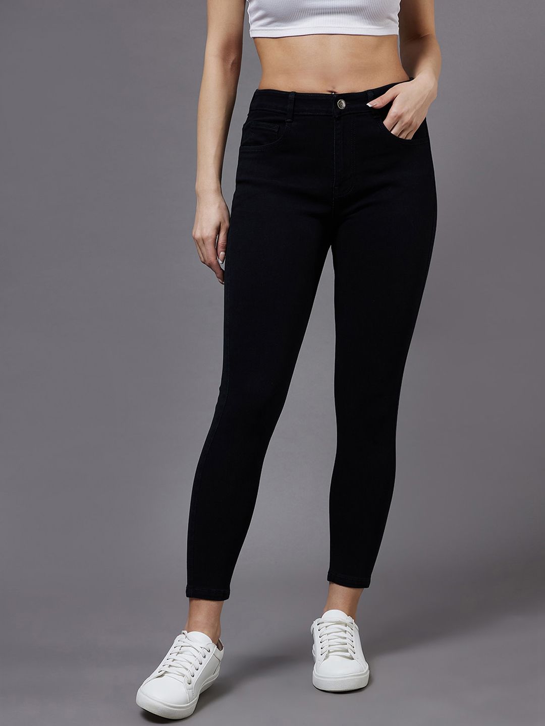 Miss Chase Women Black Skinny Fit Mid-Rise Stretchable Jeans Price in India