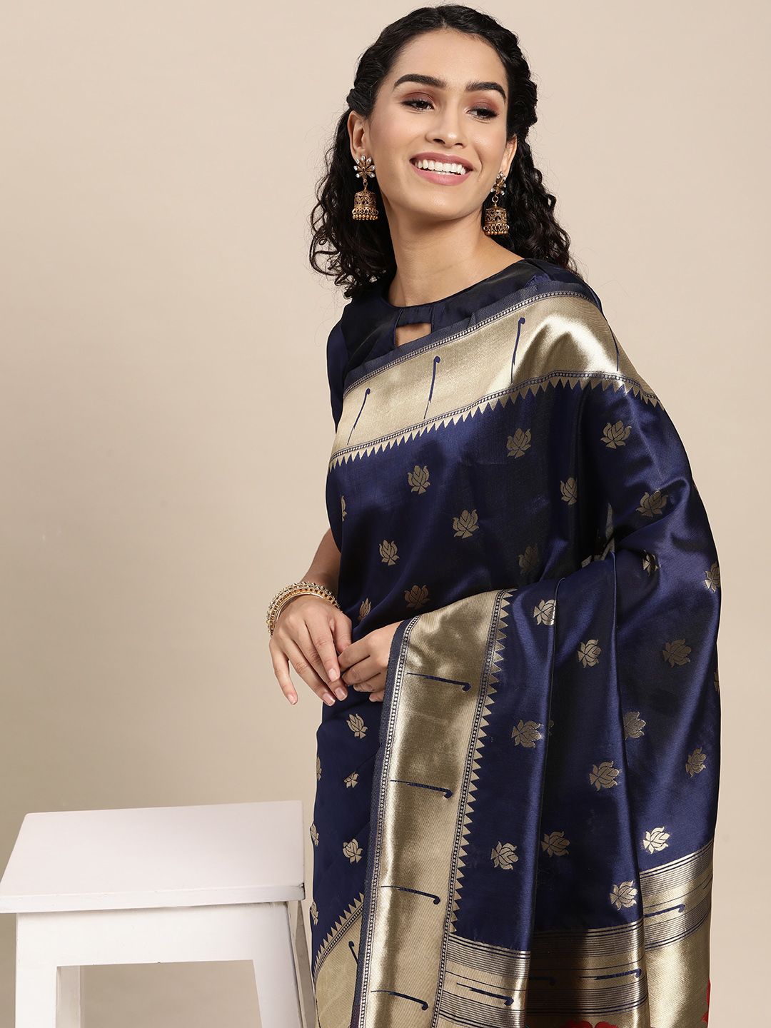 VAIRAGEE Blue & Golden Ethnic Motifs Pure Silk Saree Price in India